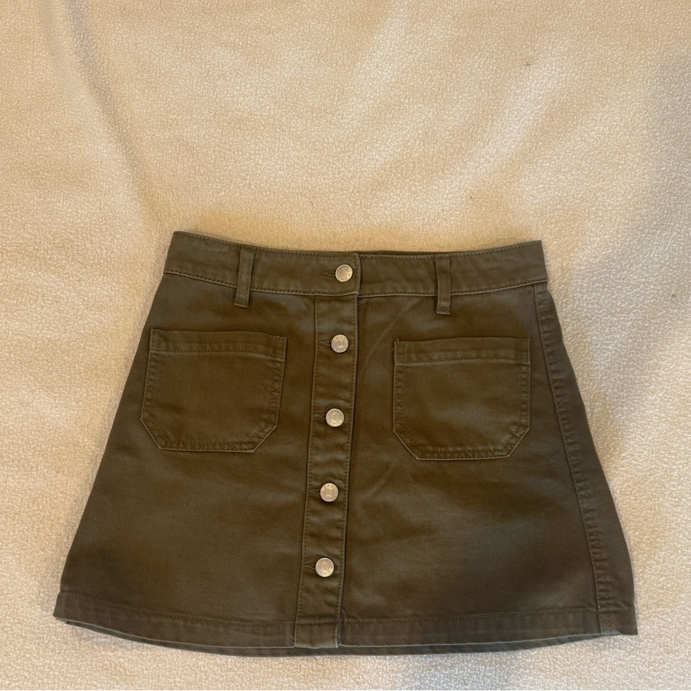 Sky and Sparrow Olive Button-Front A-Line Skirt